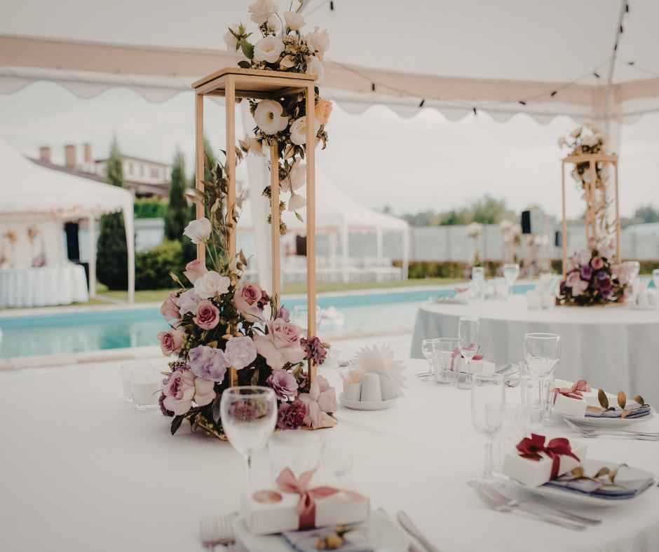 Outdoor wedding under a tent